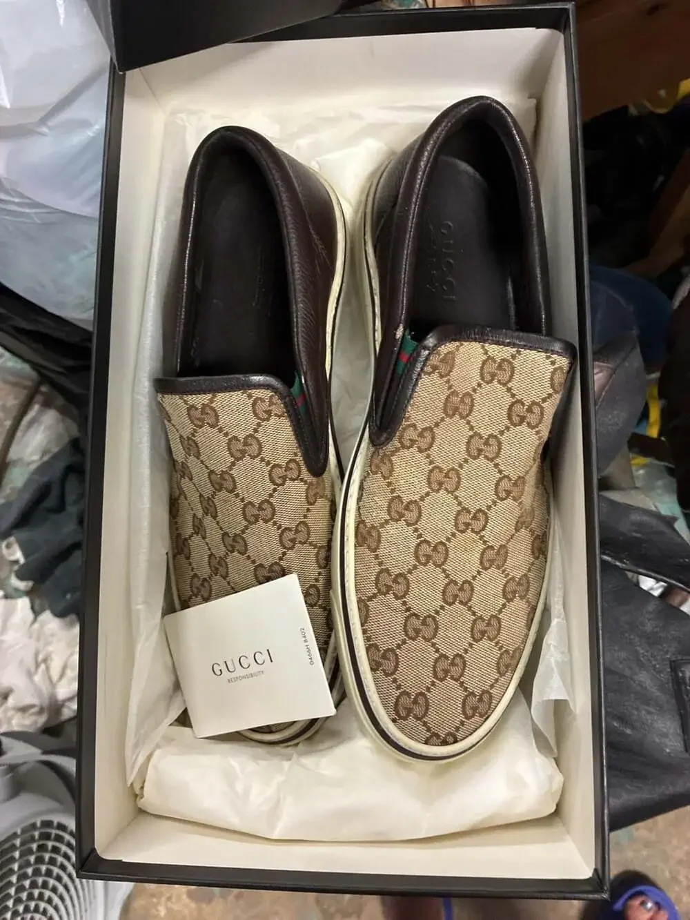 Gucci GG Supreme Canvas Slip-On Sneakers with Leather Trim
